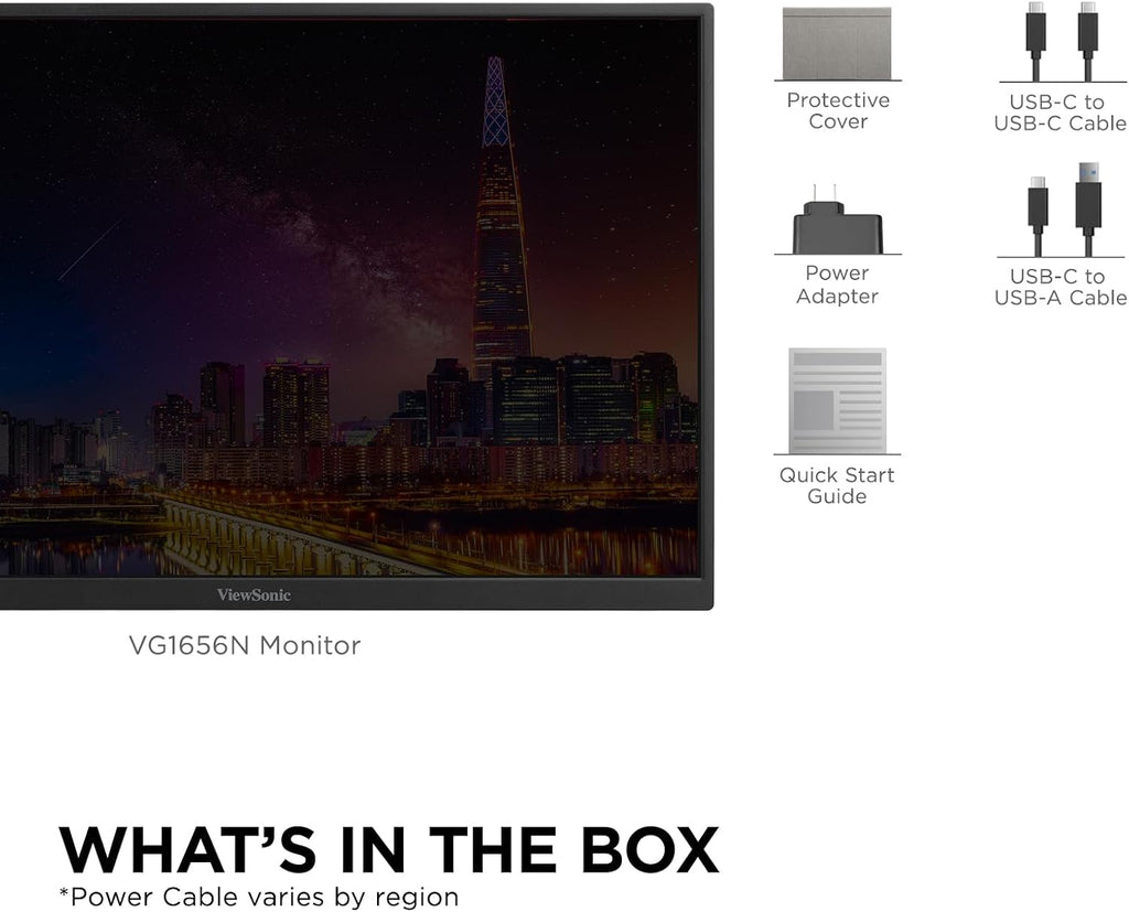 ViewSonic VG1656N 16 Inch 1200p Wireless Portable Monitor, IPS for Improved Workflows and Second Screen Productivity, Built-in Stand and Battery, 60W USB-C, and WiFi Dongle Inputs