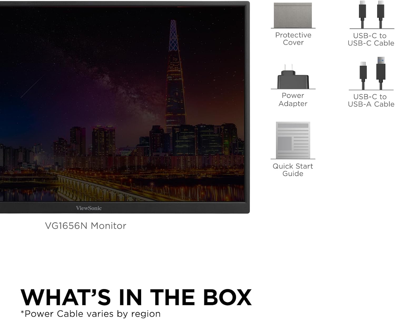 ViewSonic VG1656N 16 Inch 1200p Wireless Portable Monitor, IPS for Improved Workflows and Second Screen Productivity, Built-in Stand and Battery, 60W USB-C, and WiFi Dongle Inputs
