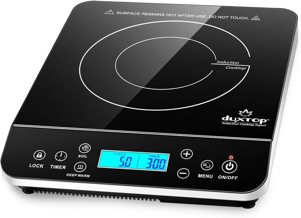 Duxtop Whole-Clad Tri-Ply Stainless Steel Cookware Set, 10PC & Portable Countertop Burner Induction Hot Plate with LCD Sensor Touch, 1800 Watts, Silver