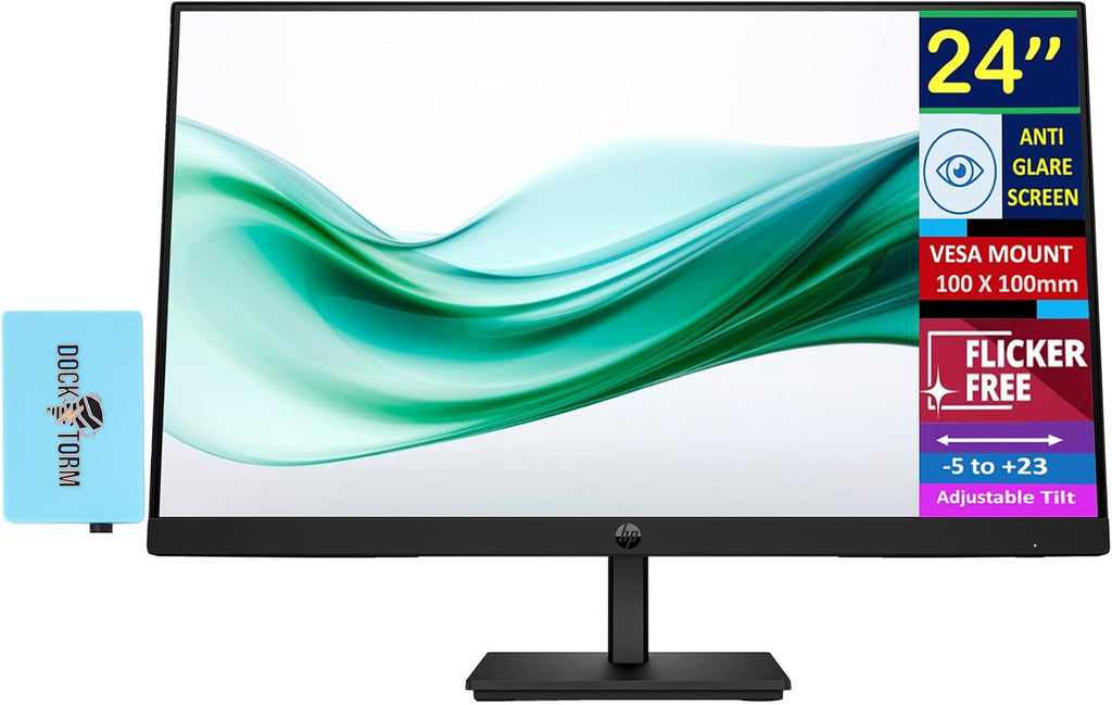 HP V24v G5 24' FHD Computer Monitor (1920x1080), 75Hz Anti-Glare Display, AMD FreeSync, HDMI, VESA Mount, Black, with Dockztorm Dock