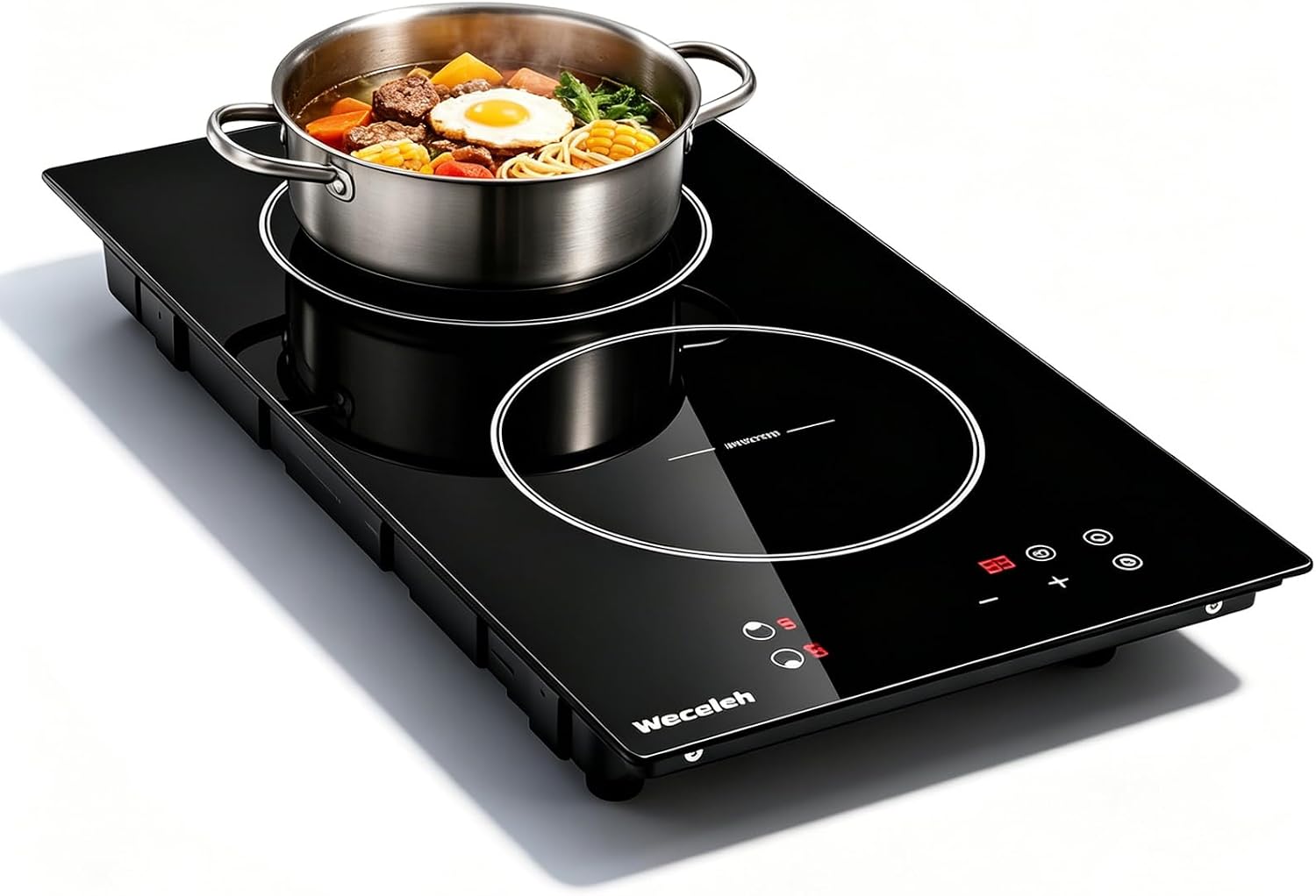 Double Induction Cooktop 3300W, Weceleh 2 Burner Induction Stove Top with 9 Power Levels, 12 Inch Electric Cooktop, Safety Lock, Timer, Plug-in, Built-in or Countertop, 110-120V