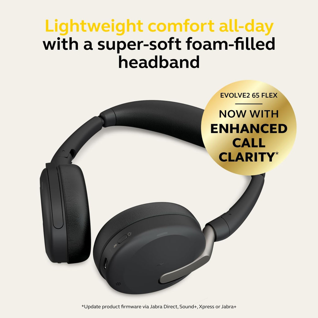 Jabra Evolve2 65 Flex Stereo Headset with Bluetooth, Wireless Charging Pad - Noise-Cancelling ClearVoice Technology & Hybrid Active Noise Cancellation - Certified for Microsoft Teams - Black
