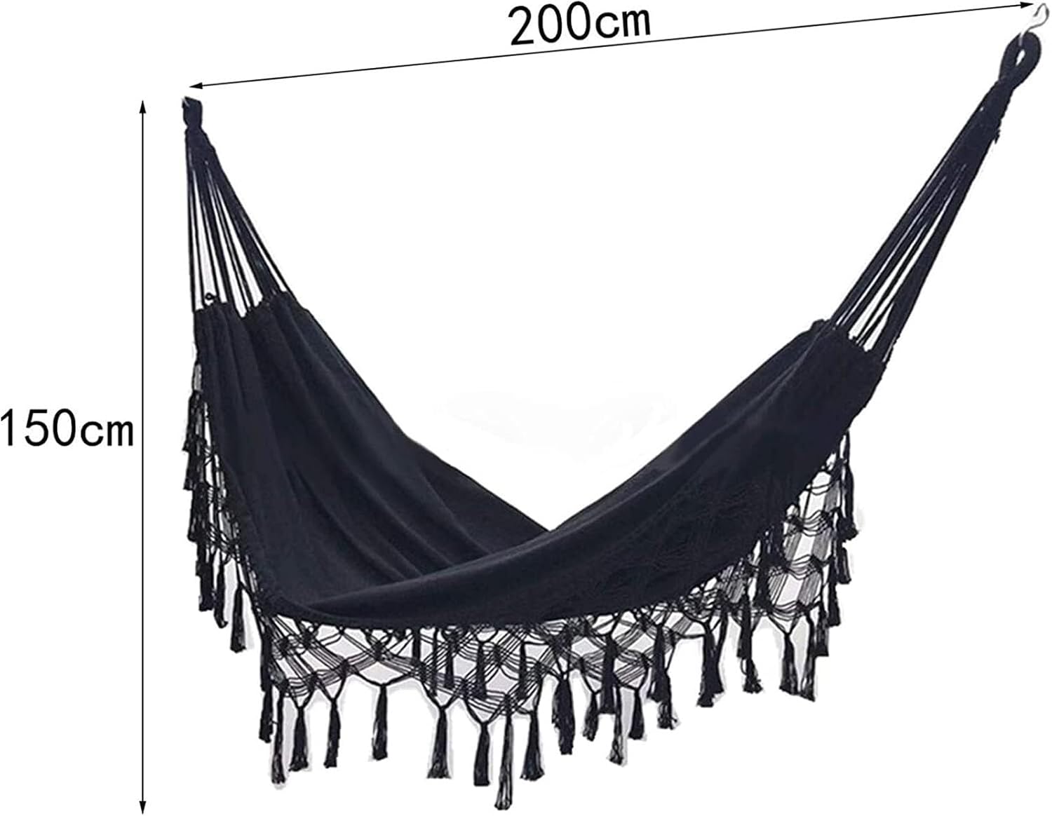 Heavy-Duty Canvas Hammock, 200x150 Cm Outdoor Hammock, Indoor and Outdoor Hanging Swing, Camping Leisure Hammock, Portable Cotton Rope Rocking Chair (White)