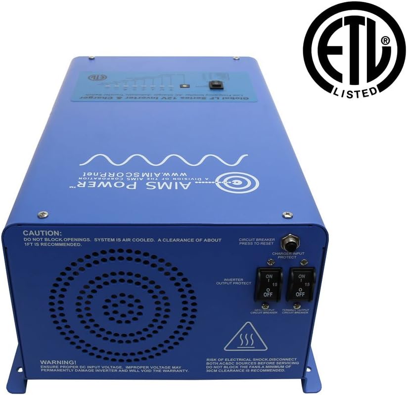 AIMS Power 3000 Watt 12 VDC Pure Sine Inverter Charger 120 VAC Output 100A Charger 30A Transfer Switch ETL Cert to UL458 Standards PICOGLF30W12V120V