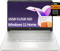 HP 14' Ultra-Light Laptop for Student & Home (Narrow-Bezel Display, Intel Pentium N5030, 16GB RAM, 512GB SSD, 1-Year Office 365) 11-Hr Long Battery Life, Webcam, Wi-Fi, IST Card, Win 11 Home, Silver