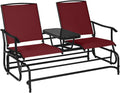Giantex Outdoor Glider, Rocking Chair with Metal Frame, Center Tempered Glass Table, 2-Person Loveseat, Patio Glider Bench, Outside Swing Chair for Garden Yard Lawn Porch Patio Rocker (Burgundy)