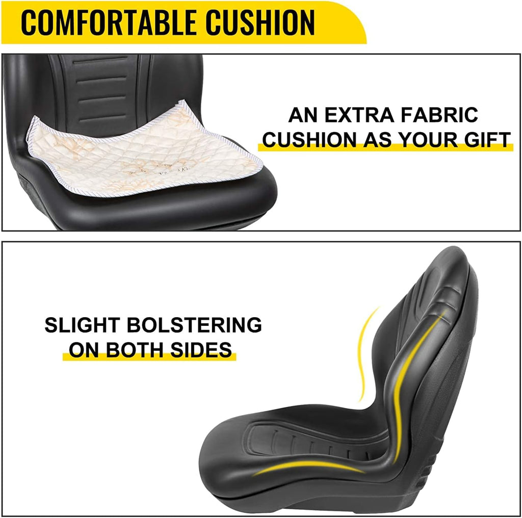 VEVOR Universal Lawn Tractor Seat Replacement, Compact High Back Mower Seat, Black Vinyl Forklift Seat, Central Drain Hole Skid Steer Seat with Mounting Bolt Patterns of 8' x 11.5' & 11.25' x 11.5'