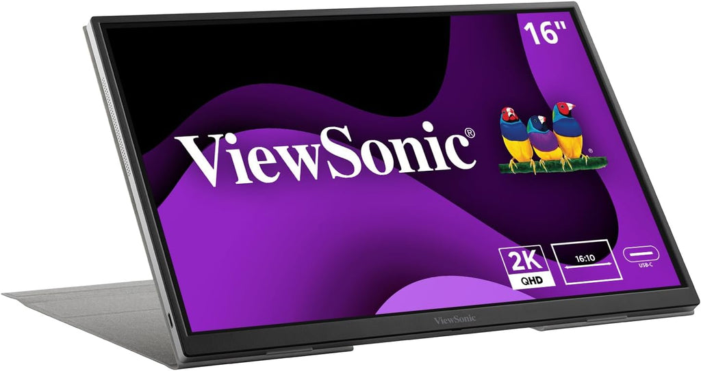 ViewSonic VG1656-2K 16 Inch 1600p Portable Monitor, WQXGA IPS for Improved Workflows and Second Screen Productivity, Built-in Stand, 65W USB-C, mini HDMI, and Smart Cover Inputs