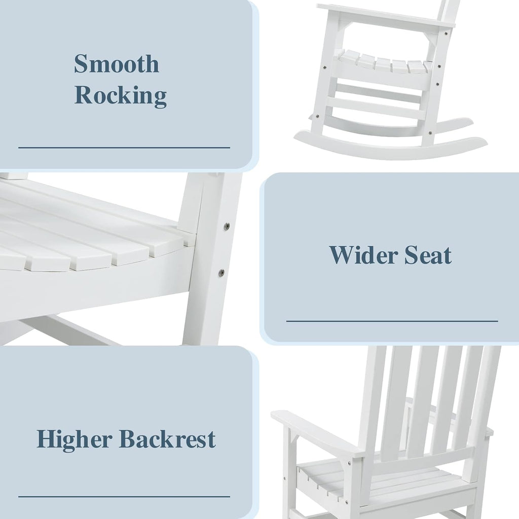 Psilvam Oversized Outdoor Rocking Chair, with 21' Wide Seat and 32' Tall Backrest, Pre-Assembled with Most Components for Effortless Installation (White)