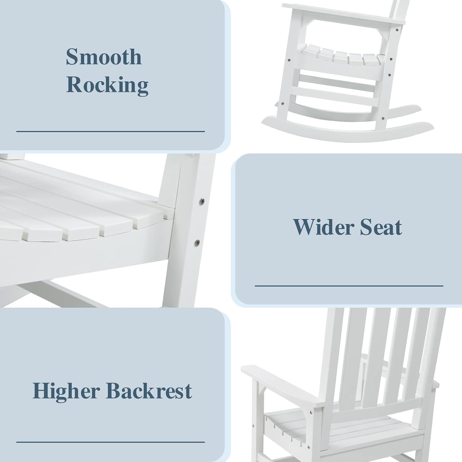 Psilvam Oversized Outdoor Rocking Chair, with 21' Wide Seat and 32' Tall Backrest, Pre-Assembled with Most Components for Effortless Installation (White)