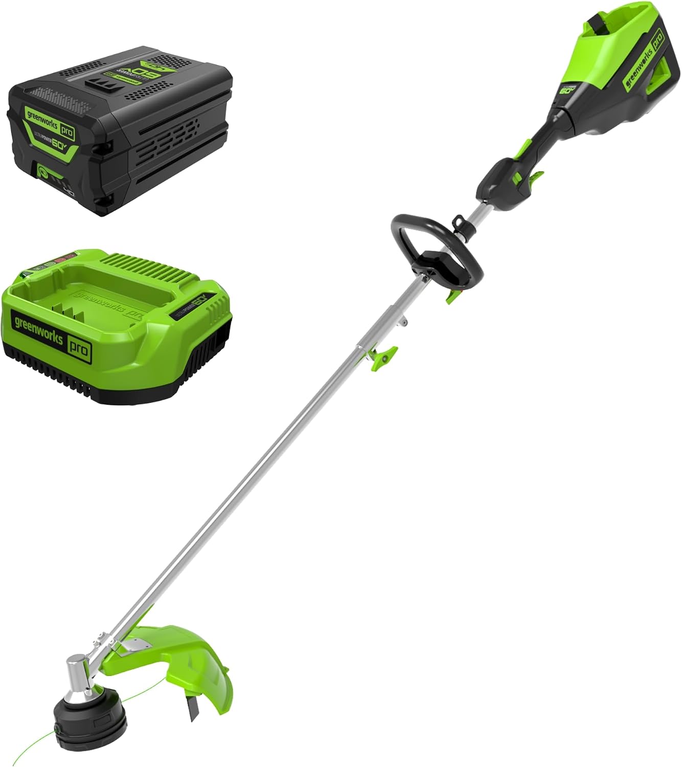 Greenworks 60V 16' Brushless Cordless String Trimmer, Attachment Capable, Load N' Go Line Head, Shoulder Strap Included, 4.0Ah Battery & Charger, 4-Year Warranty