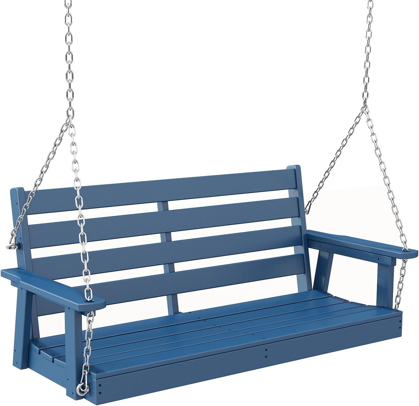 IVY&LANE Outdoor Porch Swing | HDPE Plastic | 2-Person | Hanging Bench Swings | Weatherproof | 4 Stainless Steel Chains | Blue | for Outside Patio Garden Backyard Tree