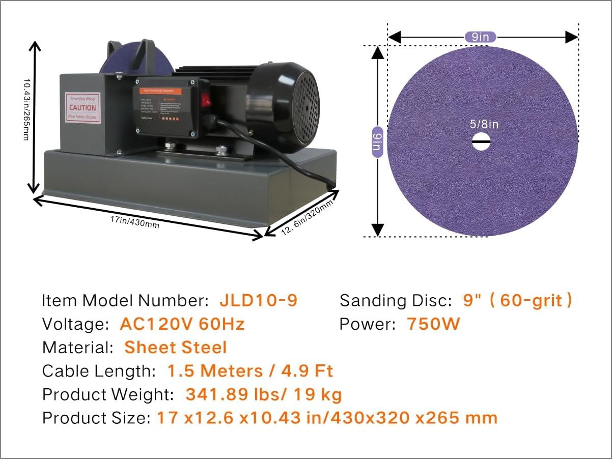JLD10-9 Lawn Mower Blade Sharpener, 1HP 750W Lawn Lawnmower Blade Grinder with 9-inch Ceramic Grinding Wheel and Balancer and 5 Sanding Discs