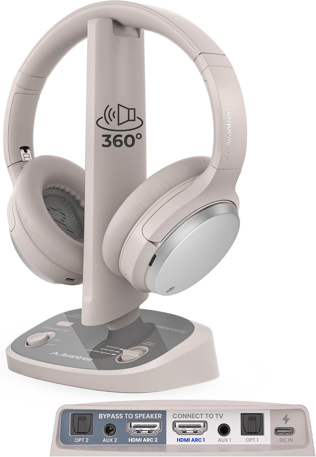 Avantree Crescendo 3D – HDMI ARC Wireless TV Headphones for All TVs, Soundbar Passthrough, 3D Surround Sound & Clear Dialogue Mode, 60H Playtime, Replaceable Battery