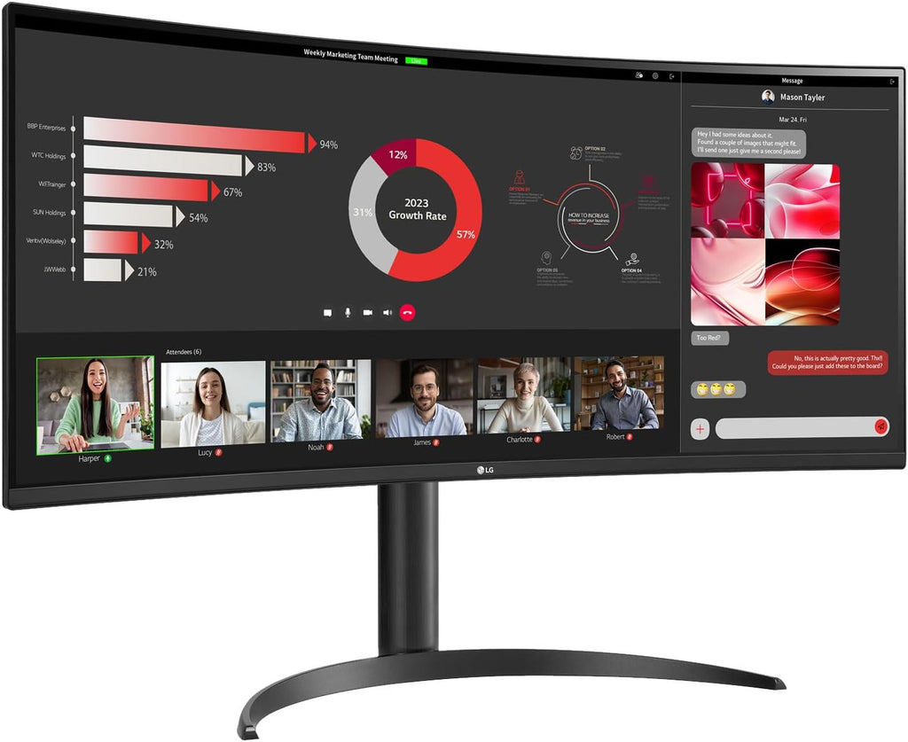 LG 34WR55QC-B 34' Curved UltraWide WQHD HDR 10 100Hz Monitor with USB Type-C, 3440x1440 Curved Display, 100Hz Refresh Rate, AMD FreeSync, Borderless Design