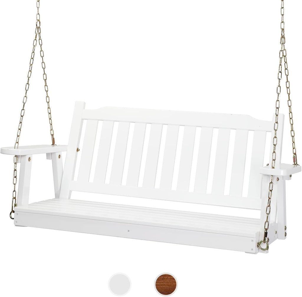 VINGLI Heavy Duty 880 LBS 4 FT Outdoor Porch Swing, Patio Hanging Swing Bench for Yard, White