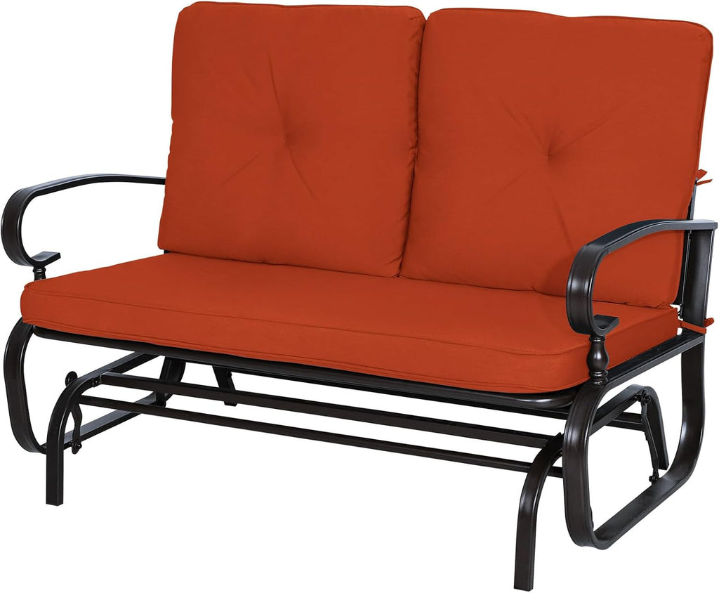 Incbruce Outdoor Glider Rocking Chair Patio Glider Bench for 2 Person, Porch Loveseat Seating Patio Steel Frame Chair Set with Cushion for Porch, Patio, Garden (Red)