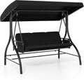 Tangkula 3 Person Porch Swing, 2-in-1 Convertible Outdoor Swing with Adjustable Canopy, Removable Cushions, Metal Frame, Side Pockets for Backyard, Garden, Porch (Black)