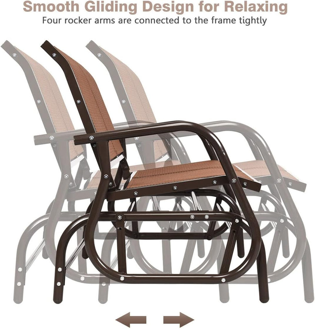 Giantex Swing Glider Chair 48 Inch with Spacious Space, 2 People Lounge Cozy Patio Bench Outdoor & Indoor for Patio, Backyard, Poolside, Lawn Steel Rocking Garden Loveseat (Brown)