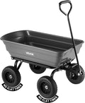 VEVOR 4 Cu.Ft 600LBS Poly Garden Cart Dump Wagon, 4 Wheel Heavy Duty Wheelbarrow with 10' Flat Free Tires, Yard Cart Dump Wagon with Quick-Release System