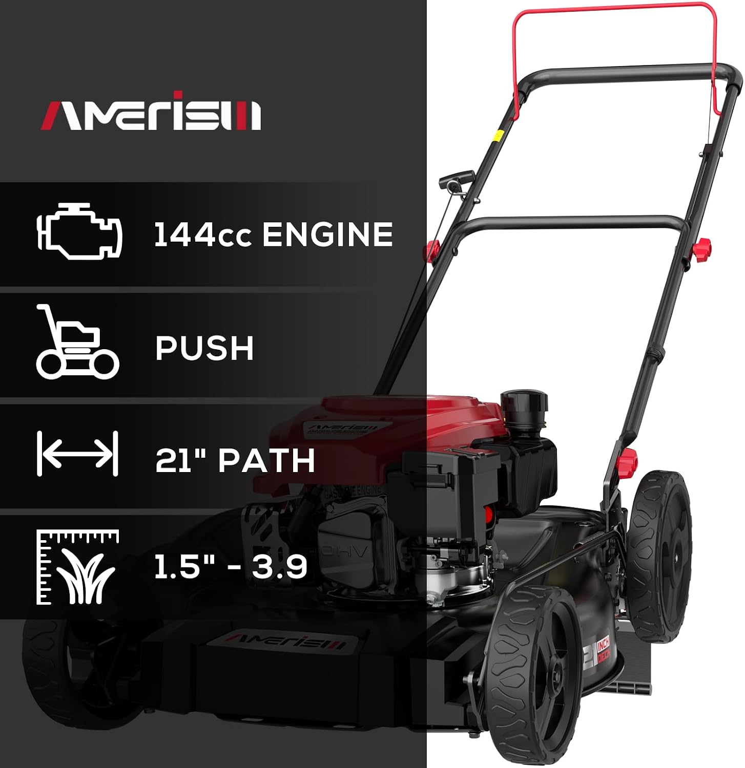 AMERISUN Gas Lawn Mower, 21' with 144cc 4-Cycle OHV Engine 2-in-1 Walk-Behind Gas Push Lawn Mower (AV8621C1)