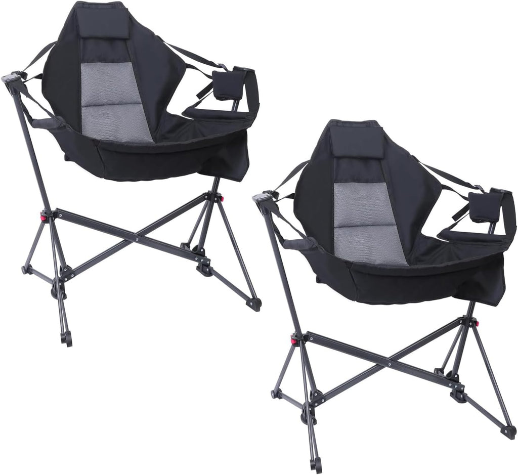Hammock Chair, Camping Rocking Chairs, Swing Hammock Chair, Adjustable Back, Portable, with Cup Holder, Pillow, and Carry Bag for Camping, Outdoor, Patio (2)