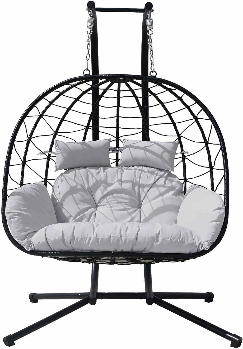Hanging Egg Chair with Stand Indoor Swinging Chair Outdoor Hammock Egg Chair for Patio, Bedroom, Garden and Balcony (Gray+Black, Large)