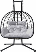 Hanging Egg Chair with Stand Indoor Swinging Chair Outdoor Hammock Egg Chair for Patio, Bedroom, Garden and Balcony (Gray+Black, Large)