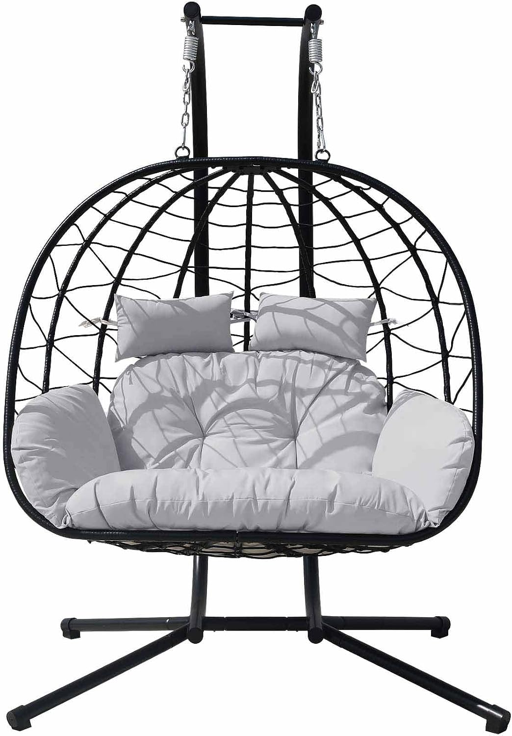 Hanging Egg Chair with Stand Indoor Swinging Chair Outdoor Hammock Egg Chair for Patio, Bedroom, Garden and Balcony (Gray+Black, Large)