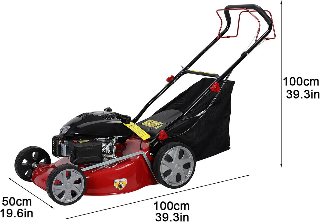 Lawn Mower Gas Powered, Gas Mower with 50l Grass Bag Big Wheels, 141cc 3-in-1 Cordless Gas Engine Mowers with 20' Blade, Self Propelled Walk-Behind Push Mower for Hills 2850RPM (Upgraded 01)