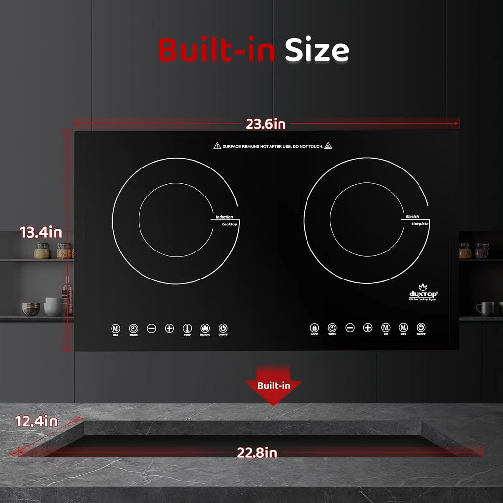 Duxtop 1800W Induction Cooktop 2 Burner, Built-In Induction Burners, Double Induction and Infrared Cooktop, Electric Hot Plate for Cooking, Electric Stove with Sensor Touch Control, 9820HLBI