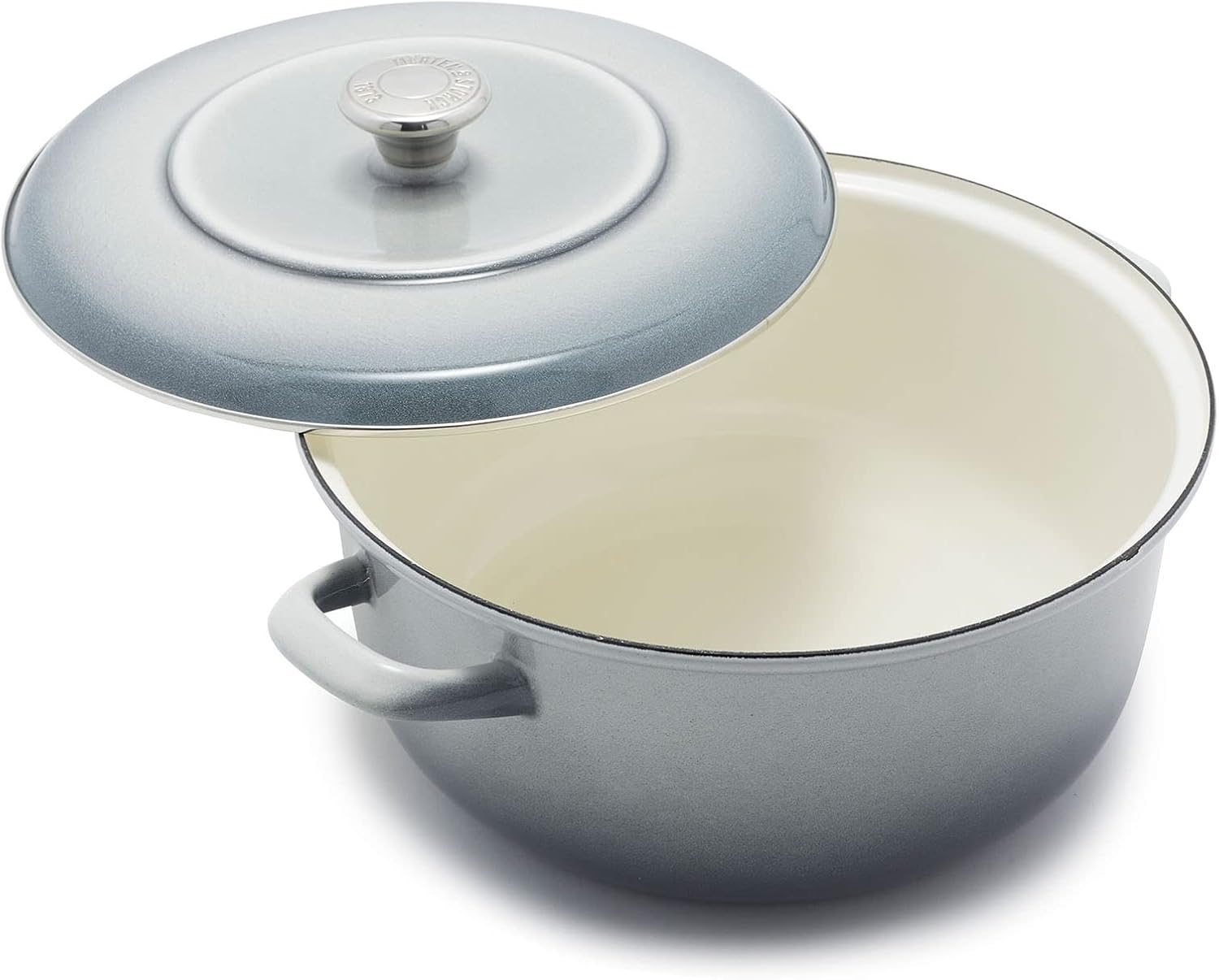Merten & Storck 7QT Round Dutch Oven Casserole Pot with Lid, European Crafted Enameled Iron Stockpot, Induction & All Cooktops, Braising, Stews, Roasting, Slow Cooking, Sourdough, Cloud Gray