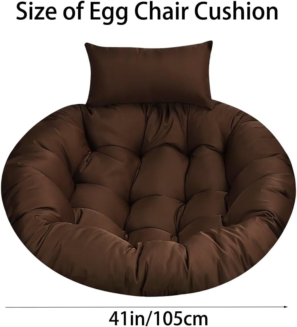 Swing Hanging Basket Seat Cushion, Hanging Basket Chair Cushion with Ties, Thick Hanging Egg Chair Cushion, Round Egg Swing Chair Cushion with Headrest, Beige, 49 x 49 Inch