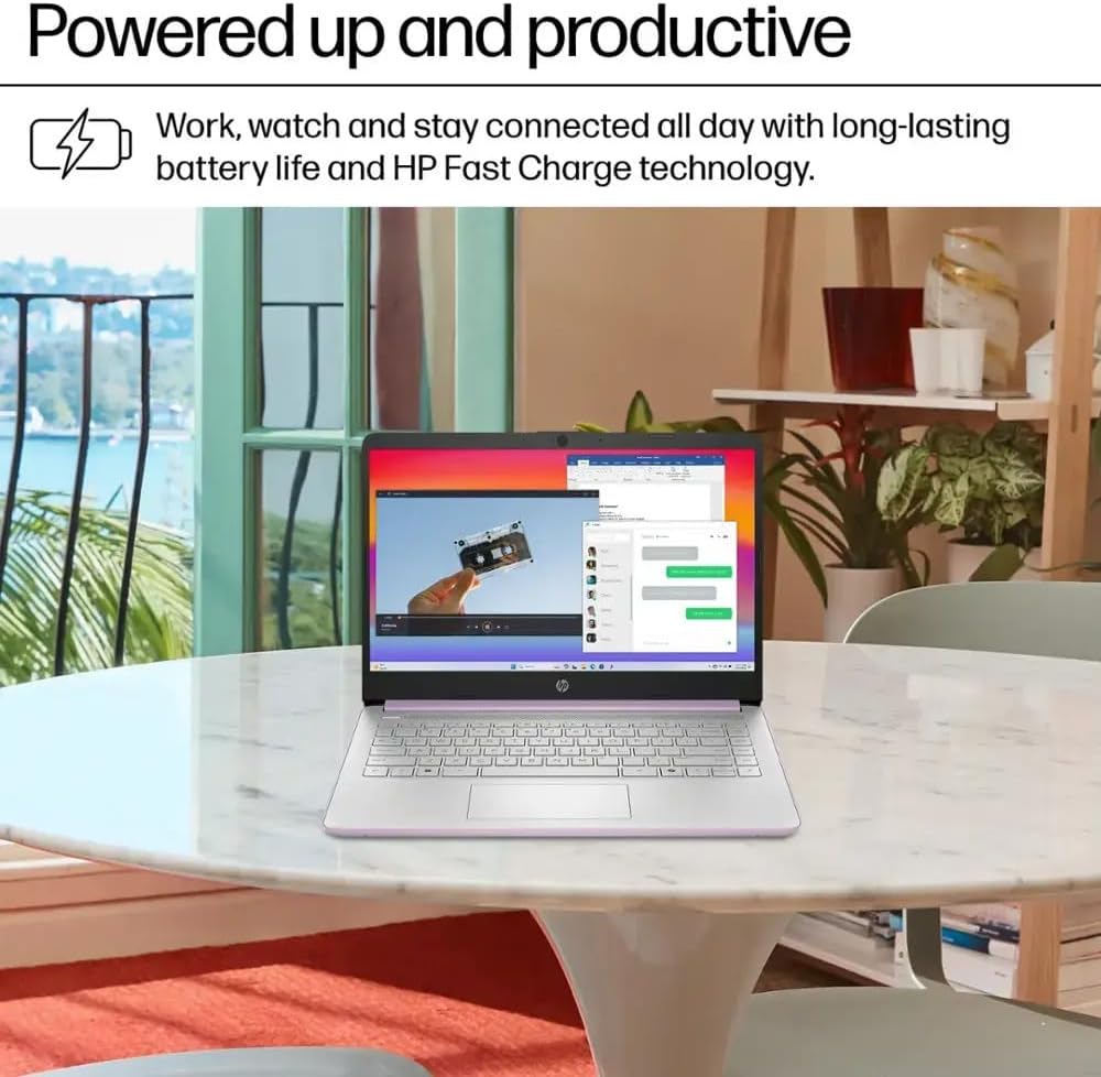 HP Ultra Thin 14' Laptop with Copilot, Intel Quad-Core N150, 16GB RAM, 384GB(128GB eMMC+256GB SD Card) • HUB • Mouse, Windows 11 Pro, 1-Year Office 365, Lightweight Purple Notebook for Work & School