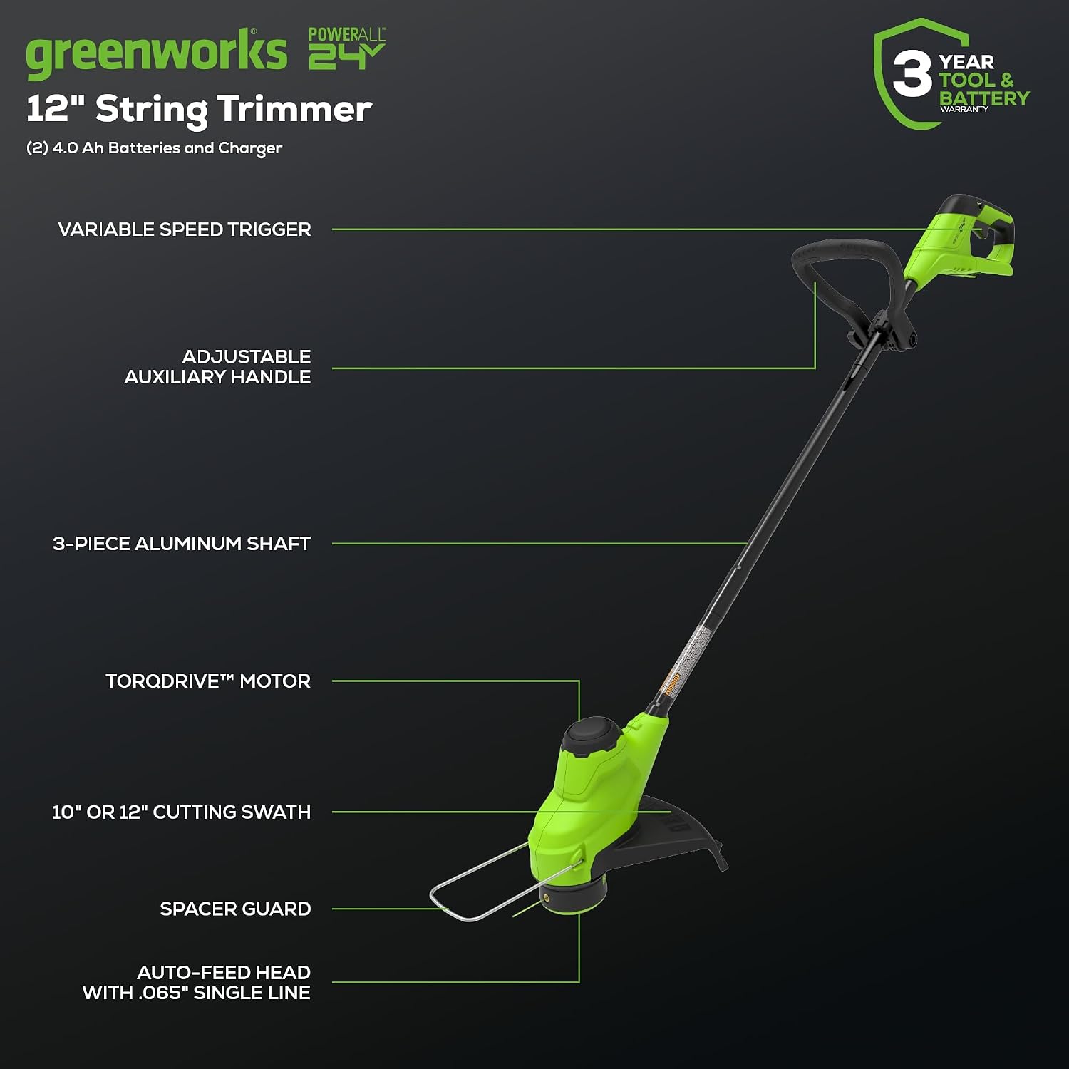 Greenworks 48V (24V x 2) 20' Brushless Cordless Lawn Mower + 12' String Trimmer + 320 CFM Leaf Blower Combo Kit with (2) 4.0Ah Batteries & Dual Port Fast Charger