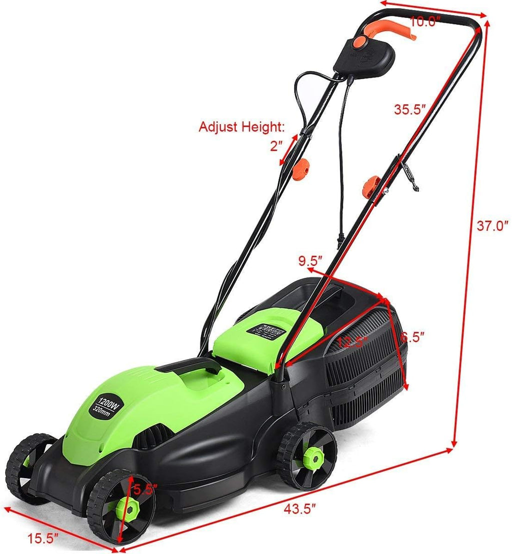 Goplus Lawn Mower, 13 Inch 2-in-1 Electric Lawn Mower with Grass Collection Bag, Folding Handle, Adjustable Cutting Height, Corded Push Lawn Mowers for Garden Yard, 12 Amp (Green)