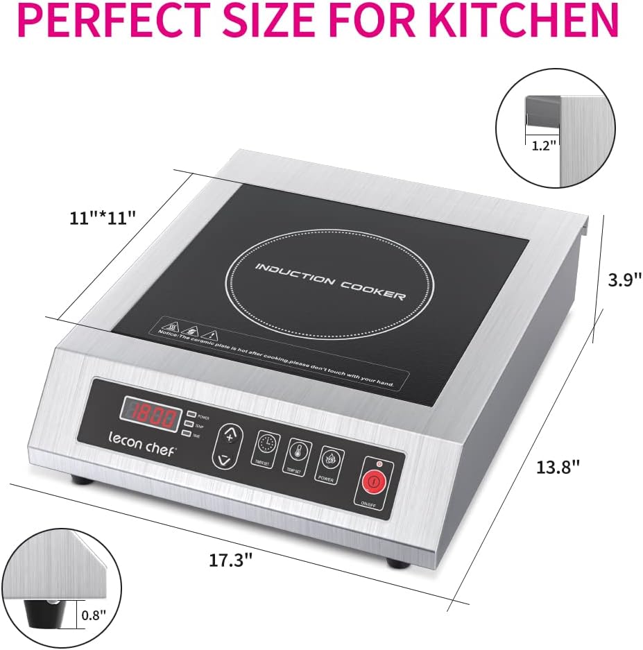 Leconchef Induction Cooktop Induction Cooker Stainless Steel Commercial Grade Countertop Induction Cooker Portable Electric Burner 10 Power&Temperature Settings,24 Hours Timer&Preset for