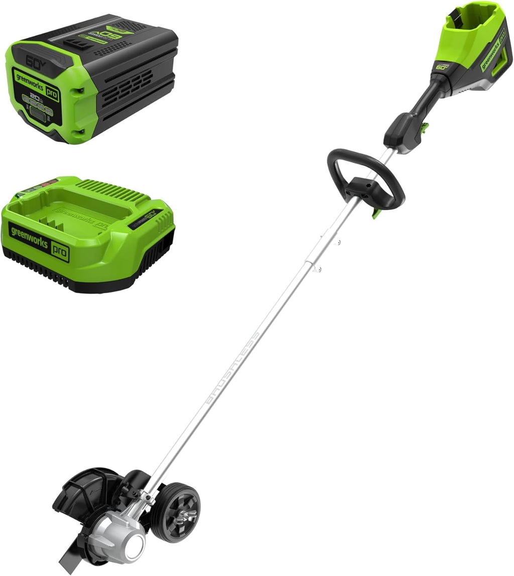 Greenworks 60V 8' Brushless Cordless Edger with 2.0Ah Battery & Charger – Tool-Free Depth Adjustment, Lightweight Lawn Edging Tool, 4-Year Warranty