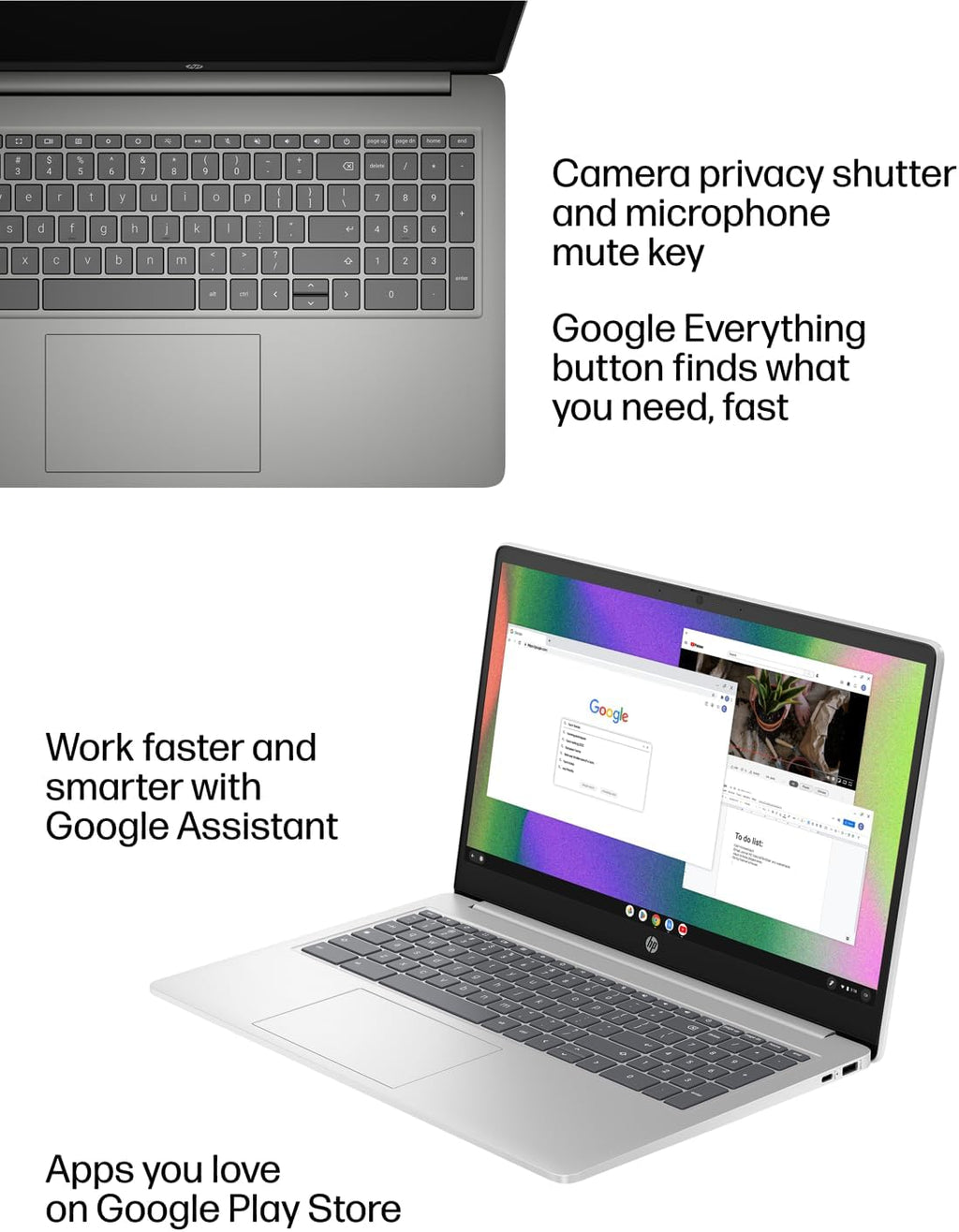 HP Chromebook 15 Laptop ( 15.6' Anti-Glare, Intel N200, 8GB DDR5 RAM, 192GB Storage (64GB eMMC + 128GB SD), 4-Core(> i3-1115G4), Numeric KB) Home & Student, Wi-Fi, Webcam w/Shutter, Chrome OS, Silver