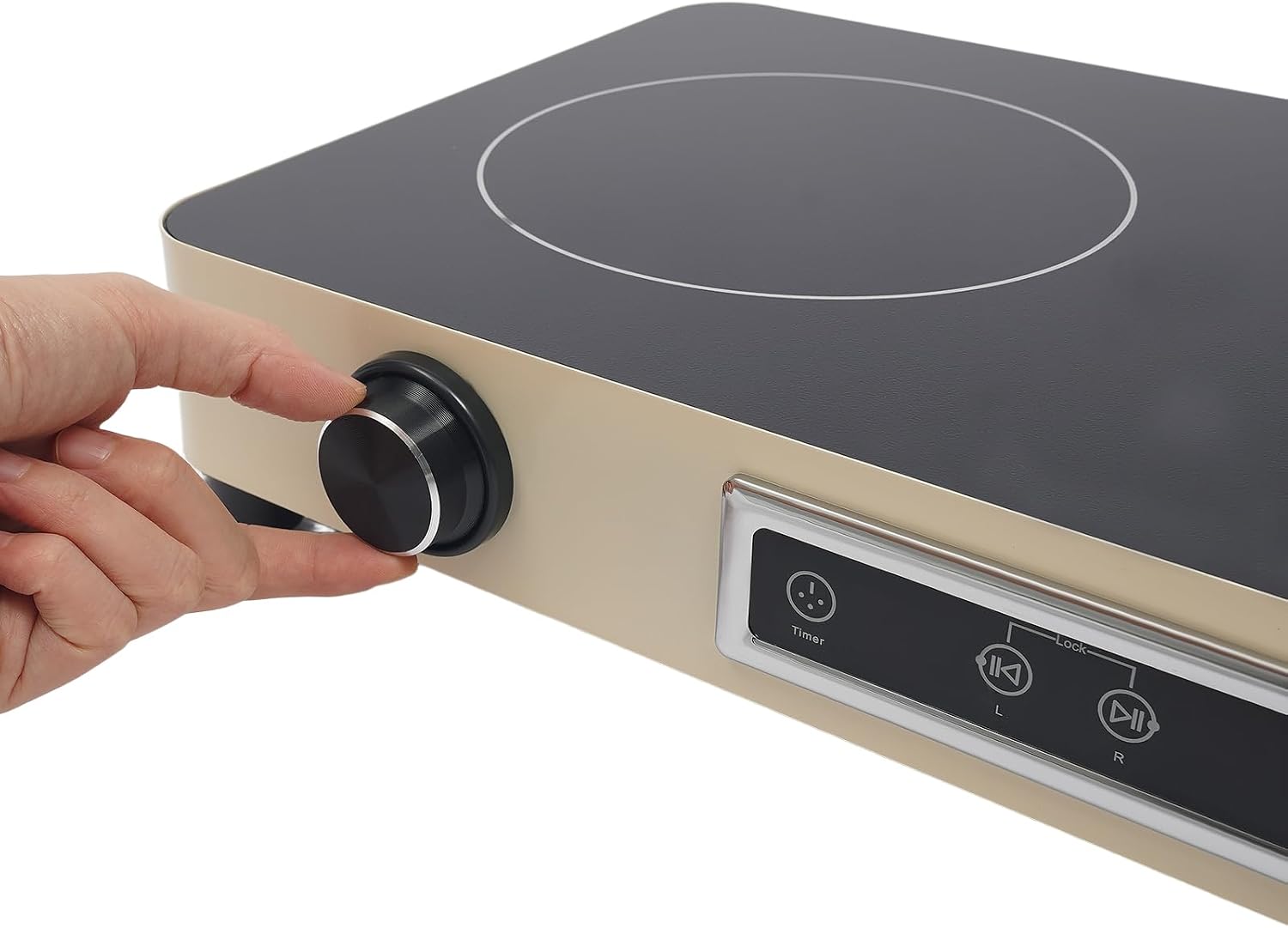 Double-Burner Electric Cooktop, Portable Double Induction Cook-top, 1100w Countertop Double Burner Ceramic Cooktop with 99min Timing Function, Child-Lock, Overheat Protection (Cream Yellow)