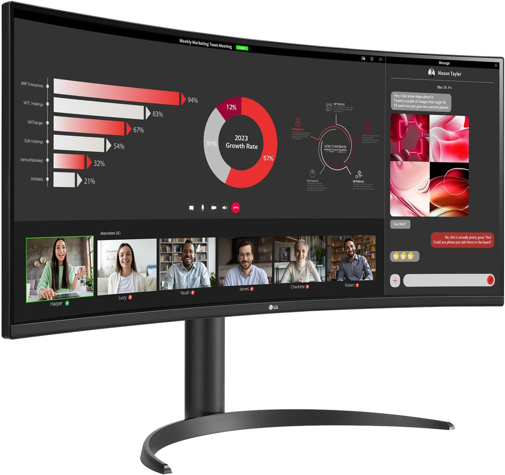 LG 34WR55QC-B 34' Curved UltraWide WQHD HDR 10 100Hz Monitor with USB Type-C, 3440x1440 Curved Display, 100Hz Refresh Rate, AMD FreeSync, Borderless Design