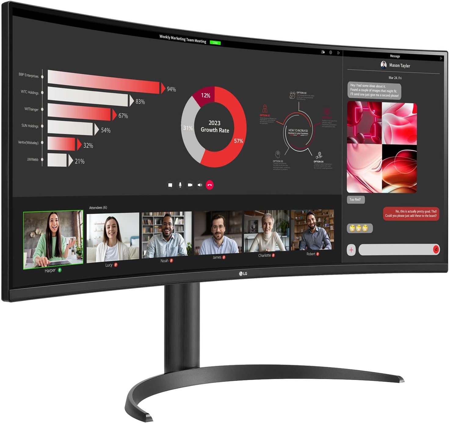LG 34WR55QC-B 34' Curved UltraWide WQHD HDR 10 100Hz Monitor with USB Type-C, 3440x1440 Curved Display, 100Hz Refresh Rate, AMD FreeSync, Borderless Design