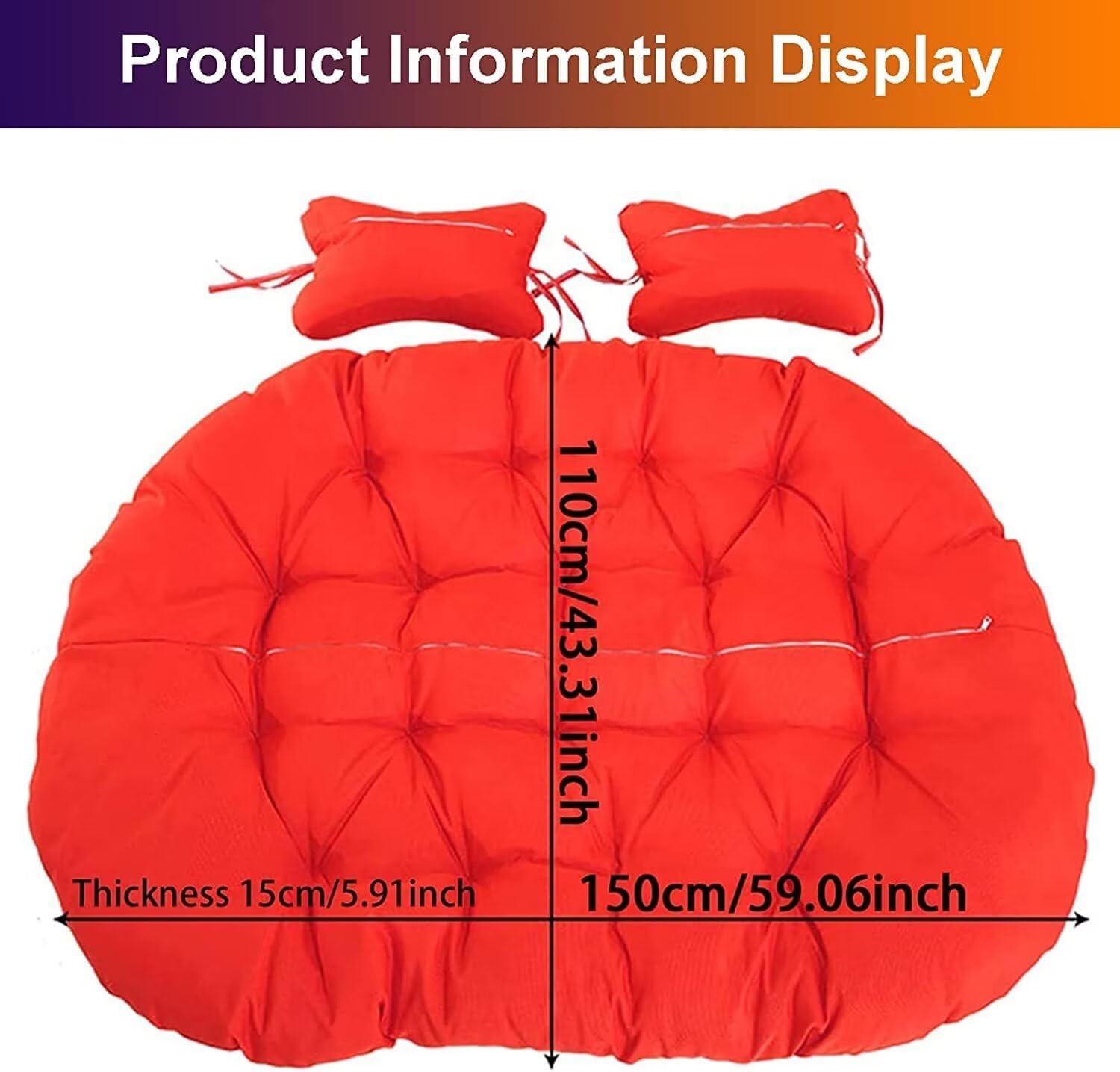 2 Seater Egg Chair Swing Cushion Outdoor, Washable Hanging Egg Chair Cushions Replacement, Large Single Chair Pads Nest Shaped Seat Cushions, Thick Soft Solid Color Chair Back Pillow