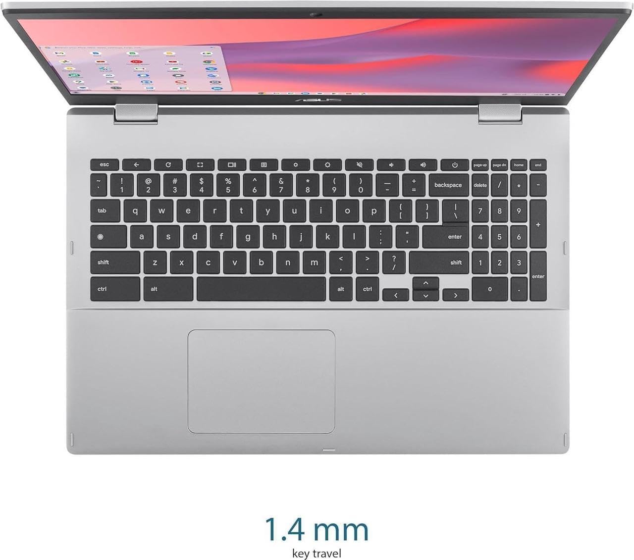 ASUS Chromebook CX1 Laptop, 15.6' FHD (1920 x 1080) LED Display, Intel Celeron N4500 Processor, 8GB RAM, 64GB eMMC, Chrome OS, Silver, TWE 64GB Micro SD Card