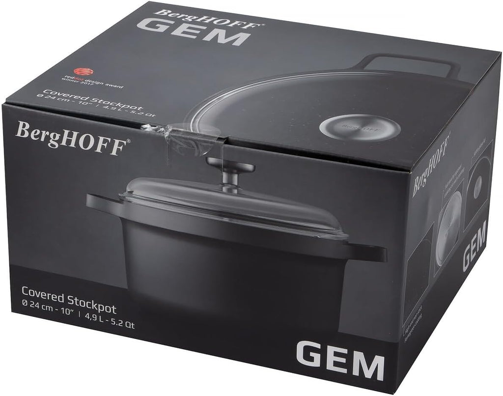 BergHOFF Gem Non-Stick 10' Stockpot 5.2qt., Sturdy 2-Handle, Glass Lid, Ferno-Green, Non-Toxic Coating, Ovensafe