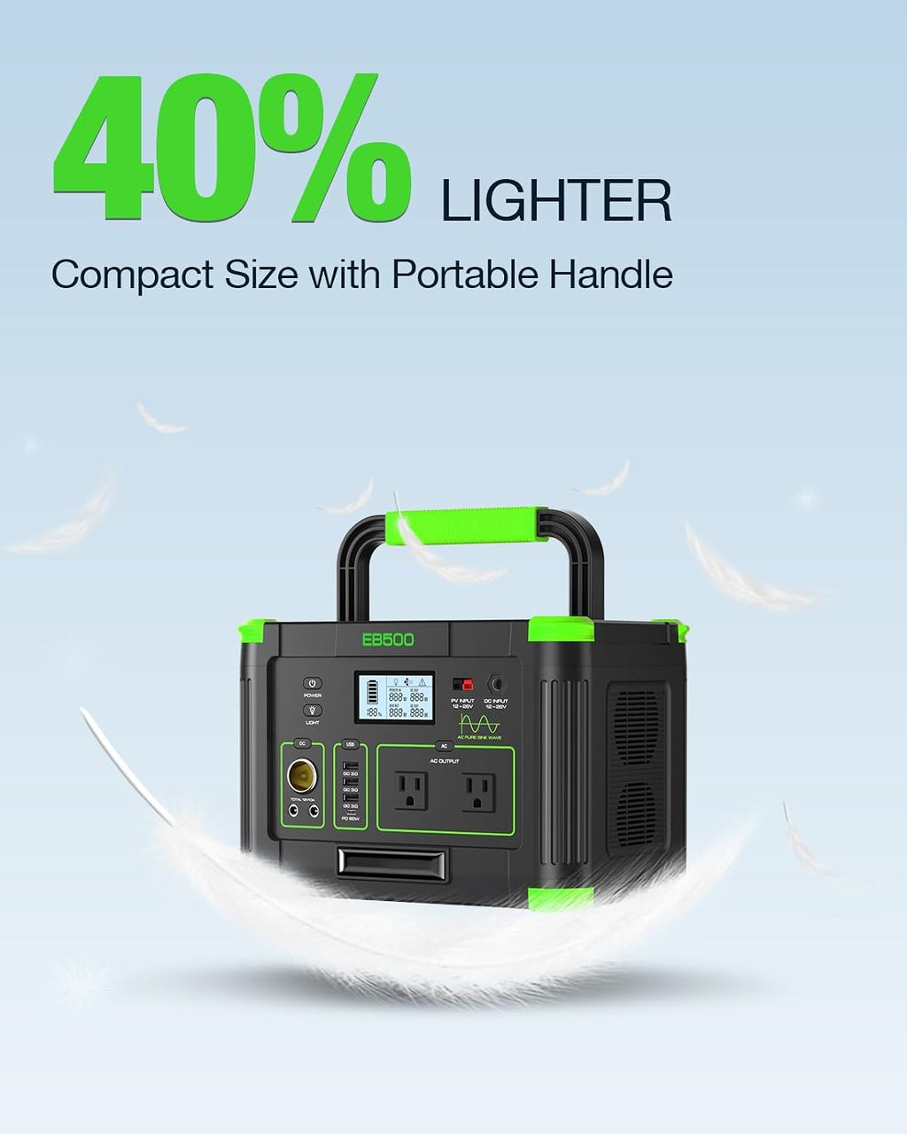 500W Portable Power Station, Solar Generator 519Wh (Peak 1000W) Lithium Battery Power Generator with 2 * 110V AC Outlets, Mobile Battery Backup Pack for RV Trip Camping, Outdoor Adventure, Home