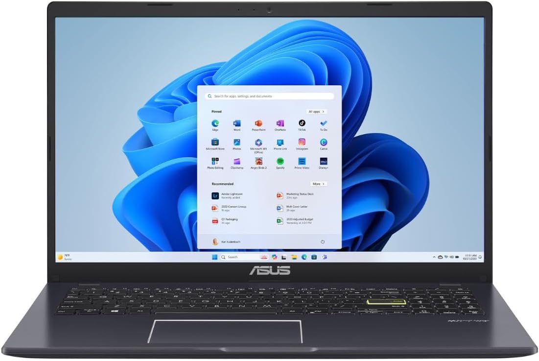 ASUS 15.6' Vivobook Go Slim Laptop, Thin & Portable for Student Study, Intel Dual Core N4500, 4GB RAM, 128GB SSD, Windows 11, Star Black, L510KA-ES04