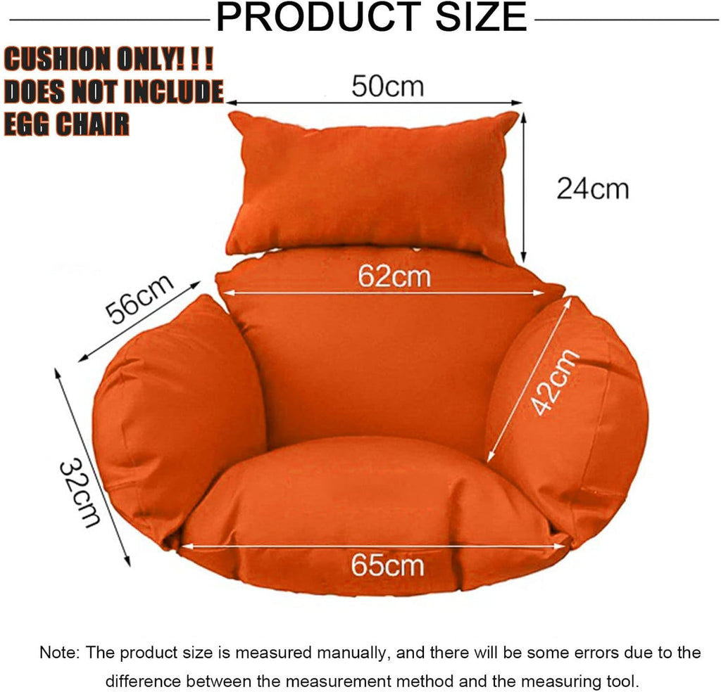 Hanging Egg Chair Cushion, Waterproof Outdoor Single Seat Swing Egg Chair Cushion with Zipper for Garden Outdoor Indoor Patio (Only Cushion),White,120x90cm