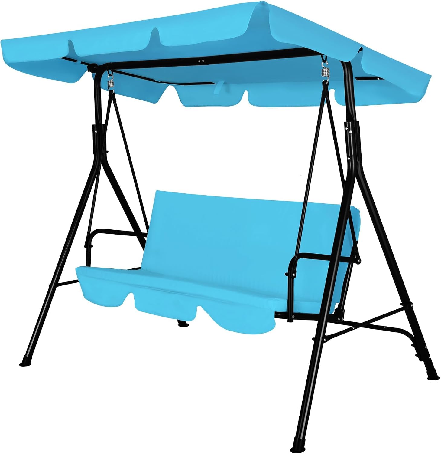 GARTOO 3-Seat Patio Swing Chair, Outdoor Porch Swing with Adjustable Canopy and Durable Steel Frame for Patio, Garden, Poolside(Turquoise)