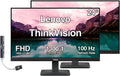 Lenovo ThinkVision 24' FHD IPS Monitor w/ 4ms Response Time, 100 Hz Refresh Rate, Flicker Free, Anti-Glare, VESA Mount (100mm), HDMI & DKZ USB Port Expander, Black 2 Pack